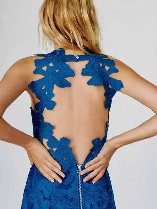 Saylor x Free People Jessa Foil Lace Dress Royal Blue Mini Dress Summer Size XS - Picture 5 of 16